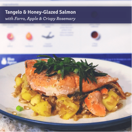 Tangelo and Honey-Glazed Salmon with Farro, Apple and Crispy Rosemary